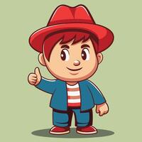 cartoon boy in red hat and blue jacket vector