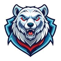 the head of a polar bear with red and blue stripes vector