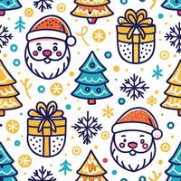 christmas seamless pattern with santa claus and trees vector