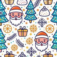 christmas seamless pattern with santa claus and trees vector