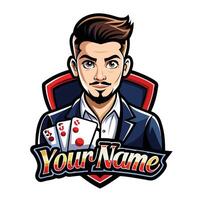 a poker player with a name and logo vector