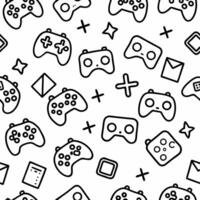 a black and white pattern with game controllers and other items vector