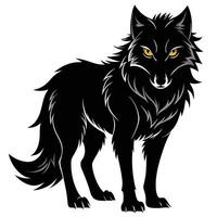 a black wolf with yellow eyes on a white background vector