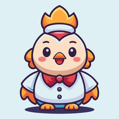 cartoon chicken character with a crown on his head