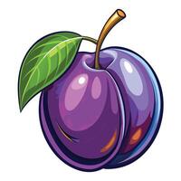 a purple plum fruit with a leaf on it vector