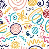 seamless pattern with colorful doodles and swirls vector