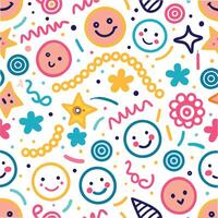 a colorful pattern with smiley faces and other objects vector