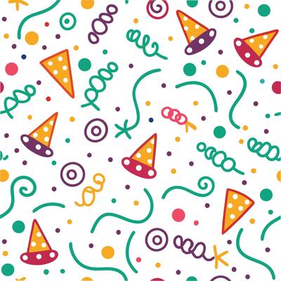 seamless pattern with party hats and confetti