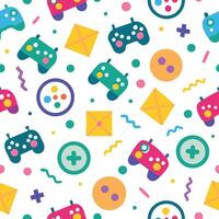 seamless pattern with colorful game controllers and other items vector