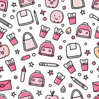 a pink school bag pattern with various items vector