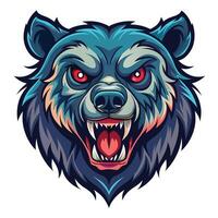 the head of a bear with red eyes and fangs vector