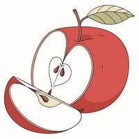 an apple with a slice cut out of it vector