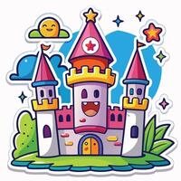 cartoon castle with happy face and stars vector