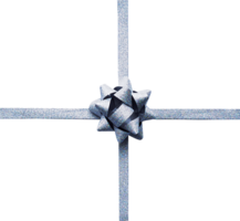 Top view decorative silver bow with horizontal and vertical silver ribbon png