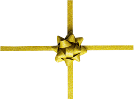 Top view decorative gold bow with horizontal and vertical gold ribbon png