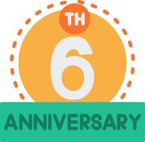 6th Anniversary Flat Icon vector