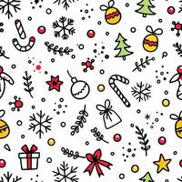 christmas seamless pattern with snowflakes, presents and other items vector