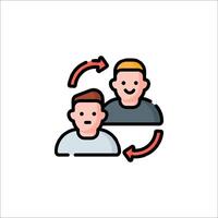 Two people are in a circle with arrows pointing to each other vector