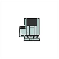 A computer and a glass of water on a white background vector