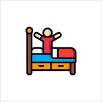 A man is sitting on a bed with his arms up vector