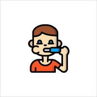 A boy brushing his teeth with a toothbrush vector