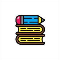 A stack of books with a pencil on top vector