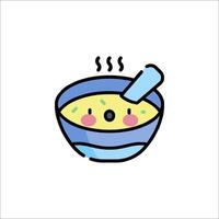 A bowl of soup with a spoon in it vector
