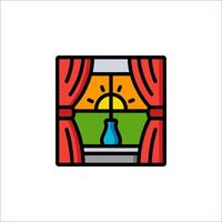 A window with curtains and a vase on the window vector
