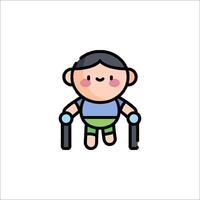 A cartoon boy with crutches and a stick vector