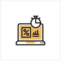 A laptop with a clock and a percentage bar vector