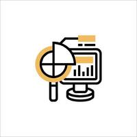 A computer monitor with a magnifying glass and a bar graph vector