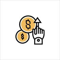 A hand is holding a dollar coin and pointing up vector