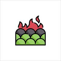 A green and black cake with flames on it vector