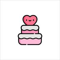 A cake with a heart on top is shown in a flat design vector