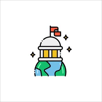 A globe with a building on top of it vector