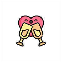 A heart with two glasses of champagne vector