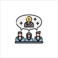 A group of people sitting at a table with a speech bubble above them vector