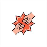 Two hands holding each other in a star shape vector