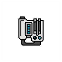 A blue and white icon of a computer vector