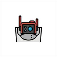 A robot is sitting in a box with a camera on top vector