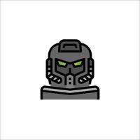 A robot head with green eyes and a helmet vector