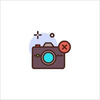 A camera icon with a red cross on it vector