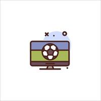 A soccer ball on a monitor with a green and blue background vector