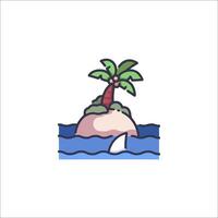 A cartoon island with a palm tree and a shark vector
