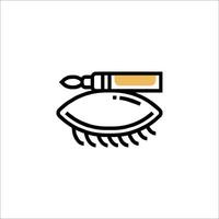 A black and white illustration of a brush and a pair of eyelashes vector