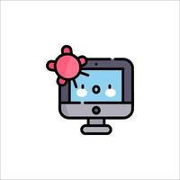 A computer with a face on it and a red sun vector