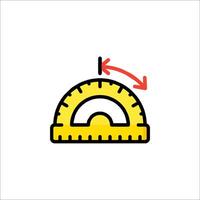 A yellow protractor with an arrow pointing to the right vector