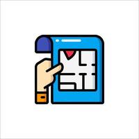 A hand holding a map and pointing to it vector