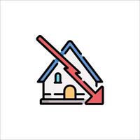 A house with an arrow pointing down and a red arrow pointing up vector