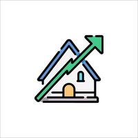 A house with an arrow going up and a house with a green arrow vector